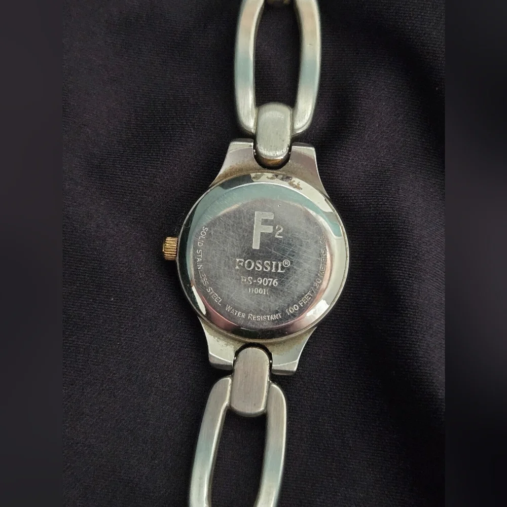 Fossil F2 Watch Women Silver Gold Stainless Steel Water Resist Batt Blue Quartz